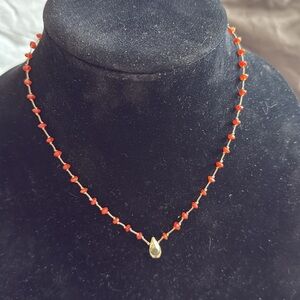 Orange faceted carnelian citrine briolette tear drop center hand knottedNecklace